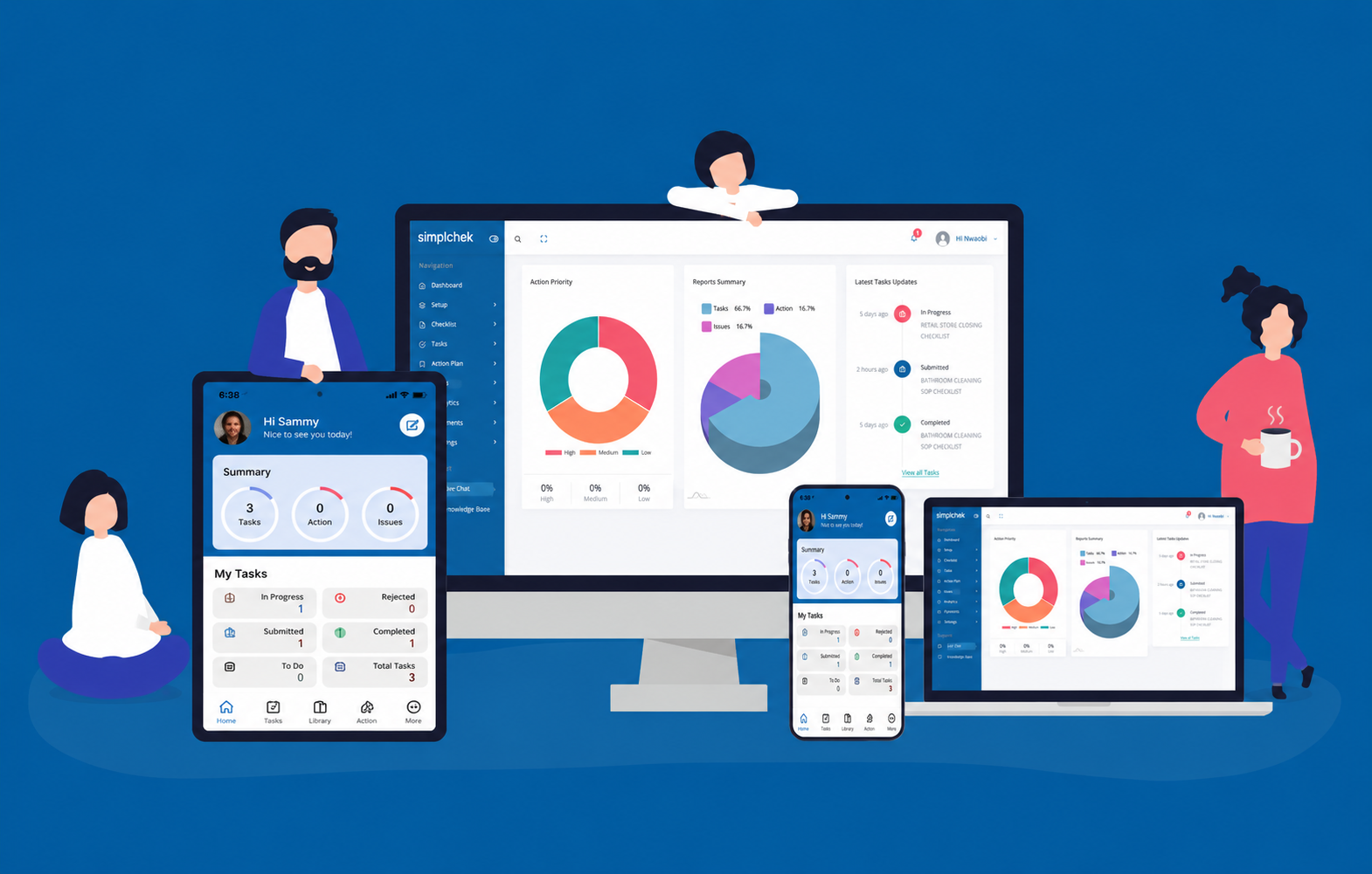 SimplChek app on desktop, tablet and phone